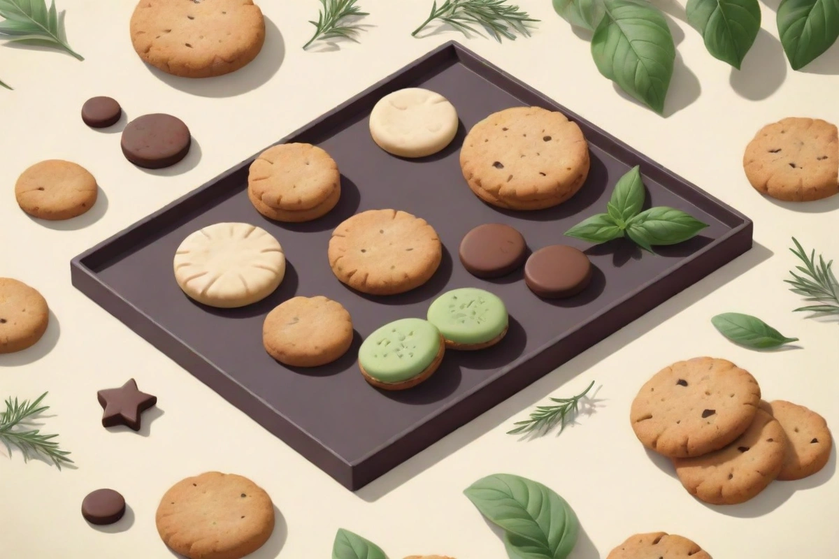 Galletas deliciosas con hierbas aromáticas frescas y secas