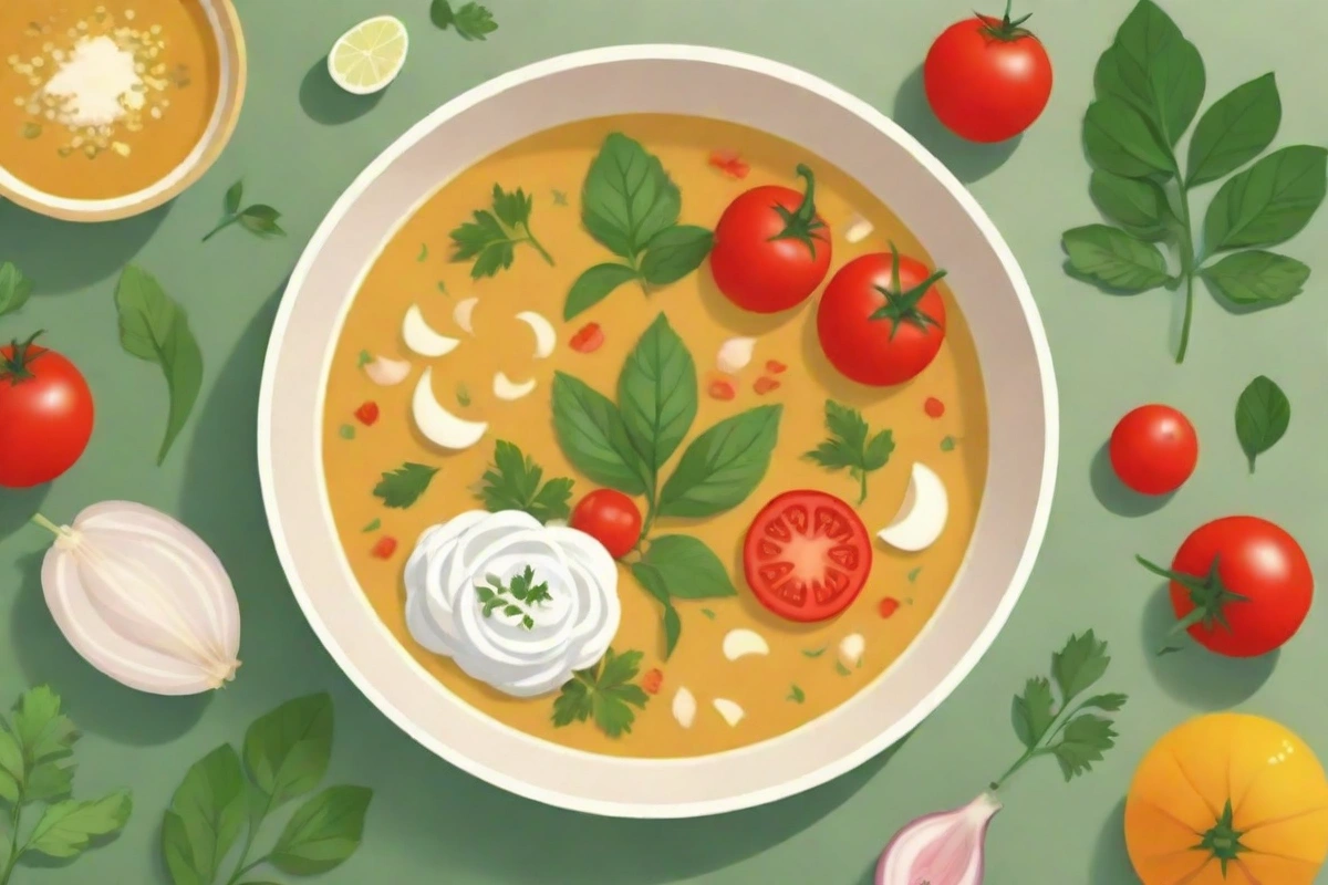 Deliciosa sopa casera con hierbas frescas y sabrosas
